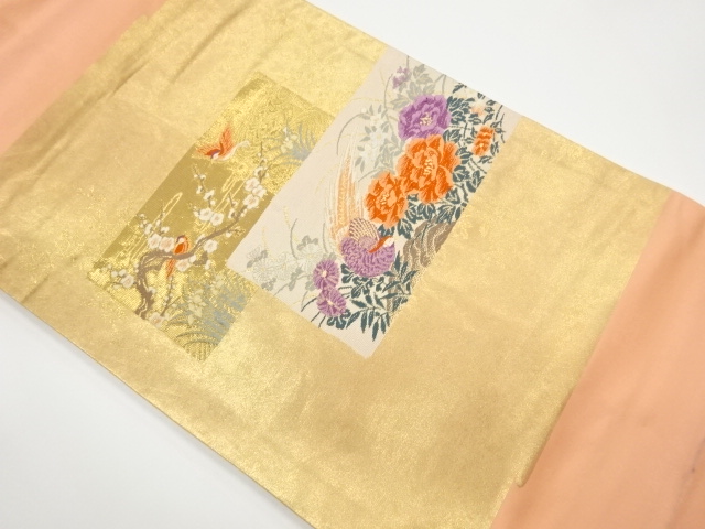 JAPANESE KIMONO / VINTAGE NAGOYA OBI / WOVEN FLOWERS & BIRDS